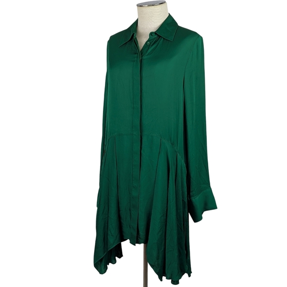 alice+olivia Avita Shirtdress Long Sleeve Above Knee Asymmetric Hem Green M NWT - Picture 12 of 14